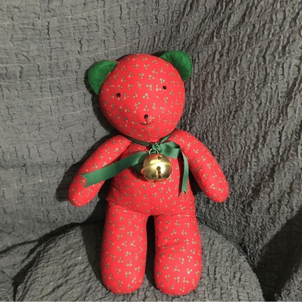 VTG Red Teddy Bear With Jingle Bell